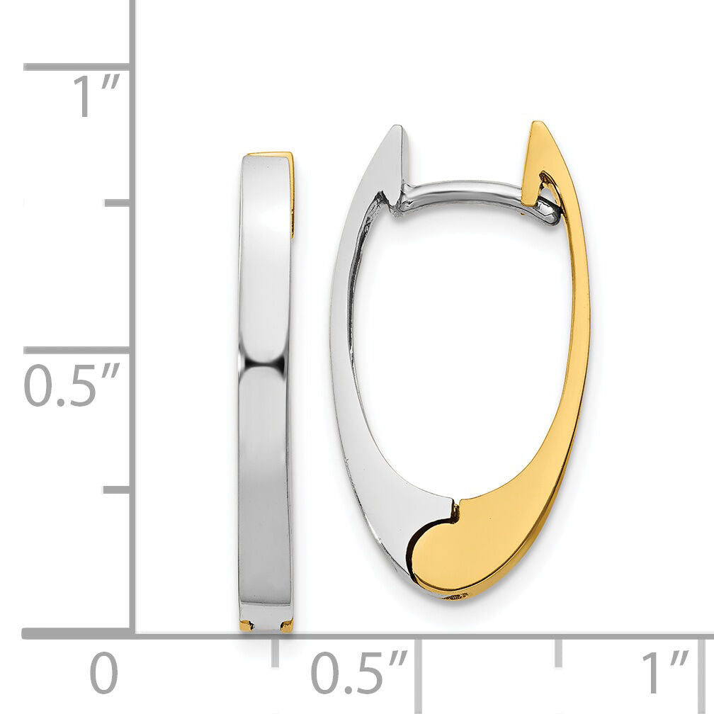14k Two-tone V Shaped Hinged Hoop Earrings-TM587