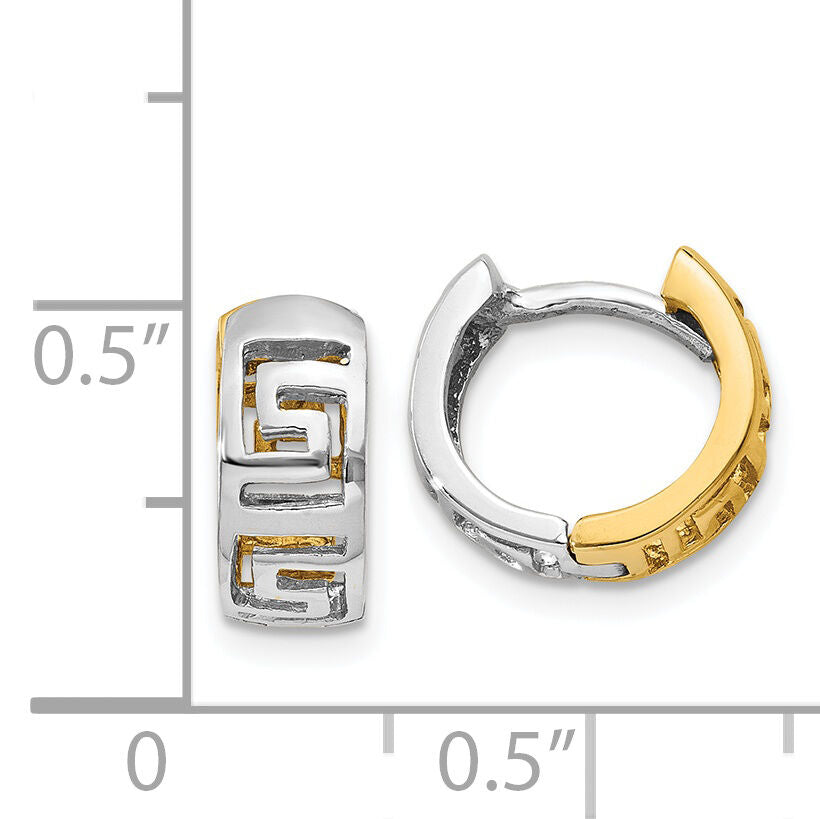 14k Two-tone Greek Key Hinged Hoop Earrings-TM590