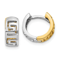 14k Two-tone Greek Key Hinged Hoop Earrings-TM590