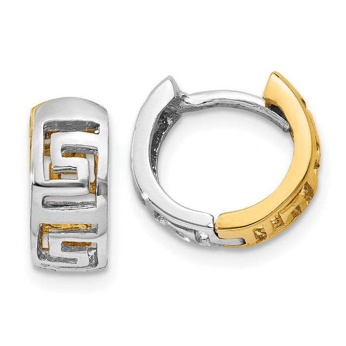 14k Two-tone Greek Key Hinged Hoop Earrings-TM590