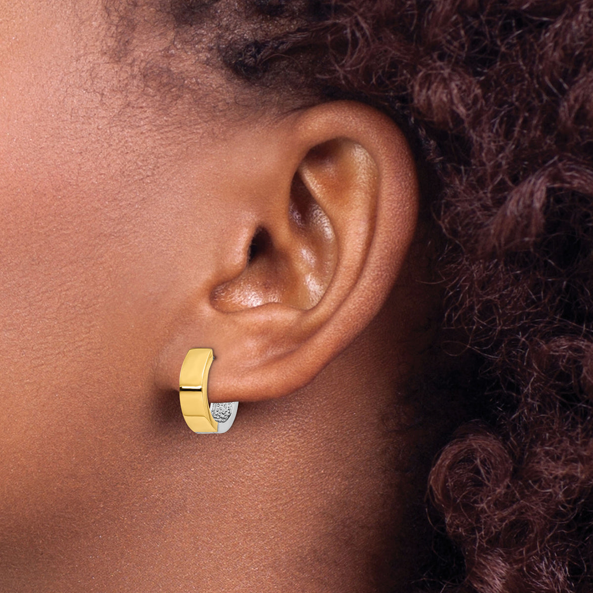 14k Two-tone Round Hinged Hoop Earrings-TM601