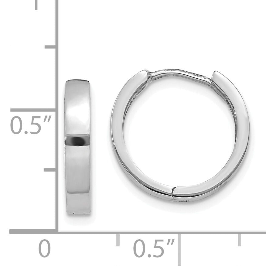 14k White Gold Round Hinged Hoop Earrings-TM625