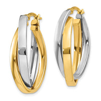 14K Two-tone Oval Hoop Earrings-TM658