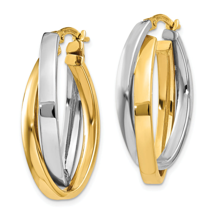 14K Two-tone Oval Hoop Earrings-TM658