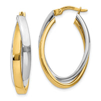 14K Two-tone Oval Hoop Earrings-TM658