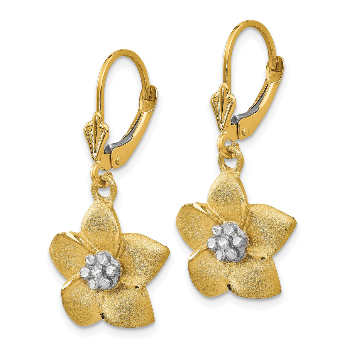 14K and Rhodium Plumeria Earrings-TM724