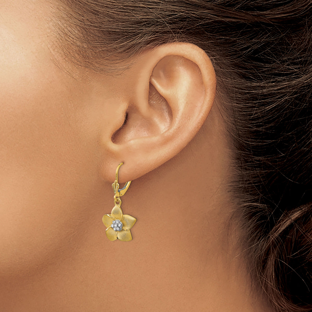 14K and Rhodium Plumeria Earrings-TM724