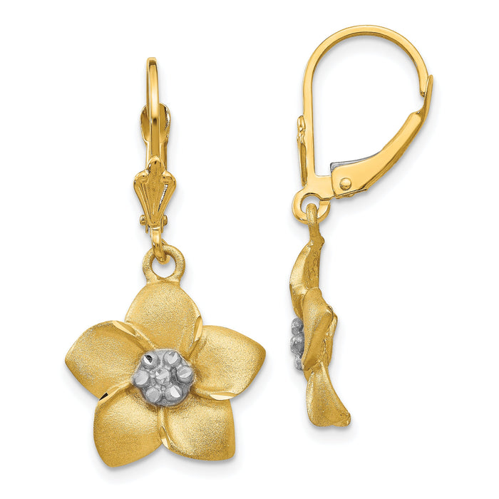 14K and Rhodium Plumeria Earrings-TM724