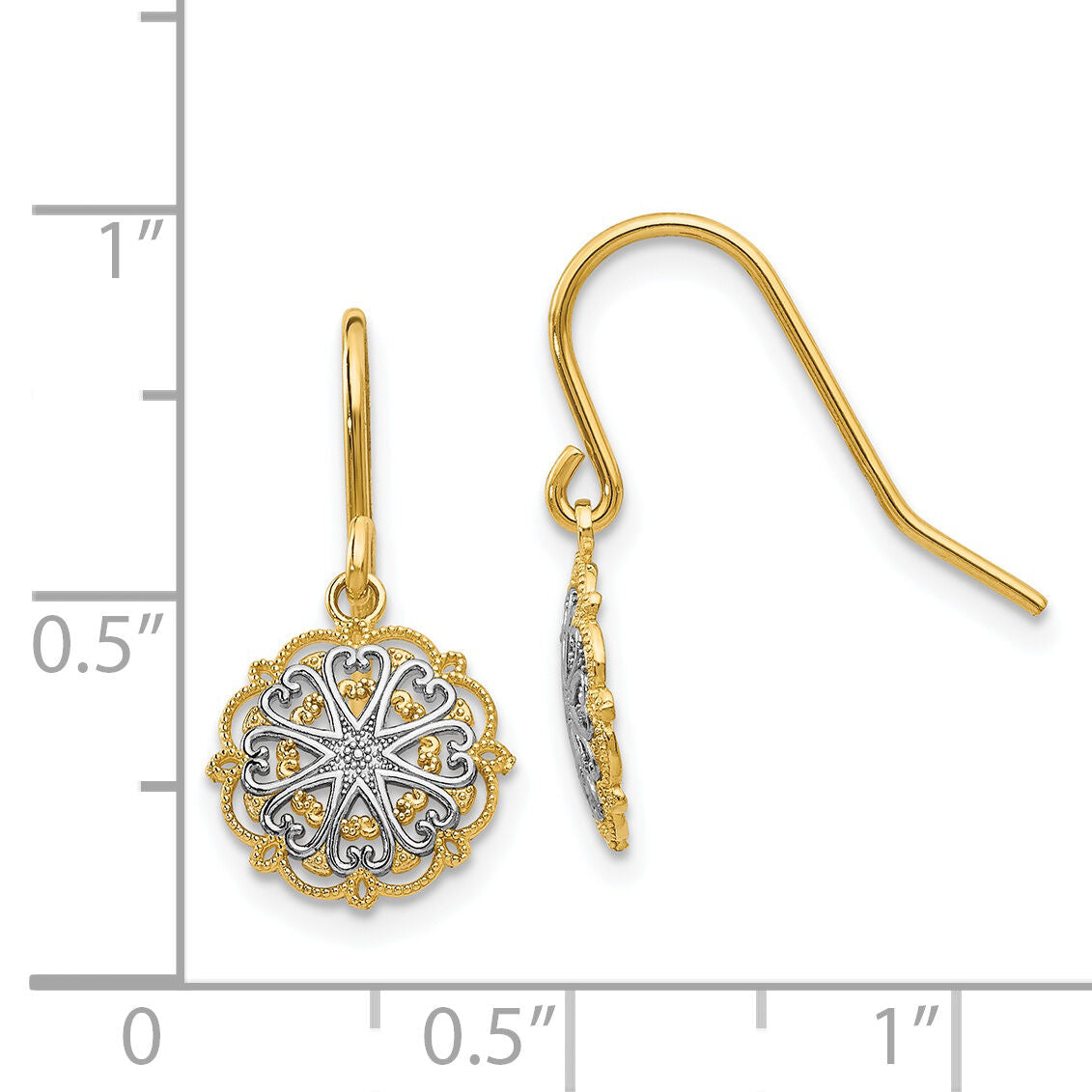 14k & Rhodium Polished and Textured Dangle Earrings-TM739