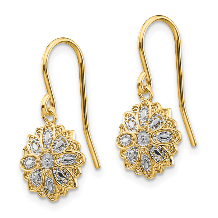 14k & Rhodium D/C Polished Fancy Dangle Earrings-TM740