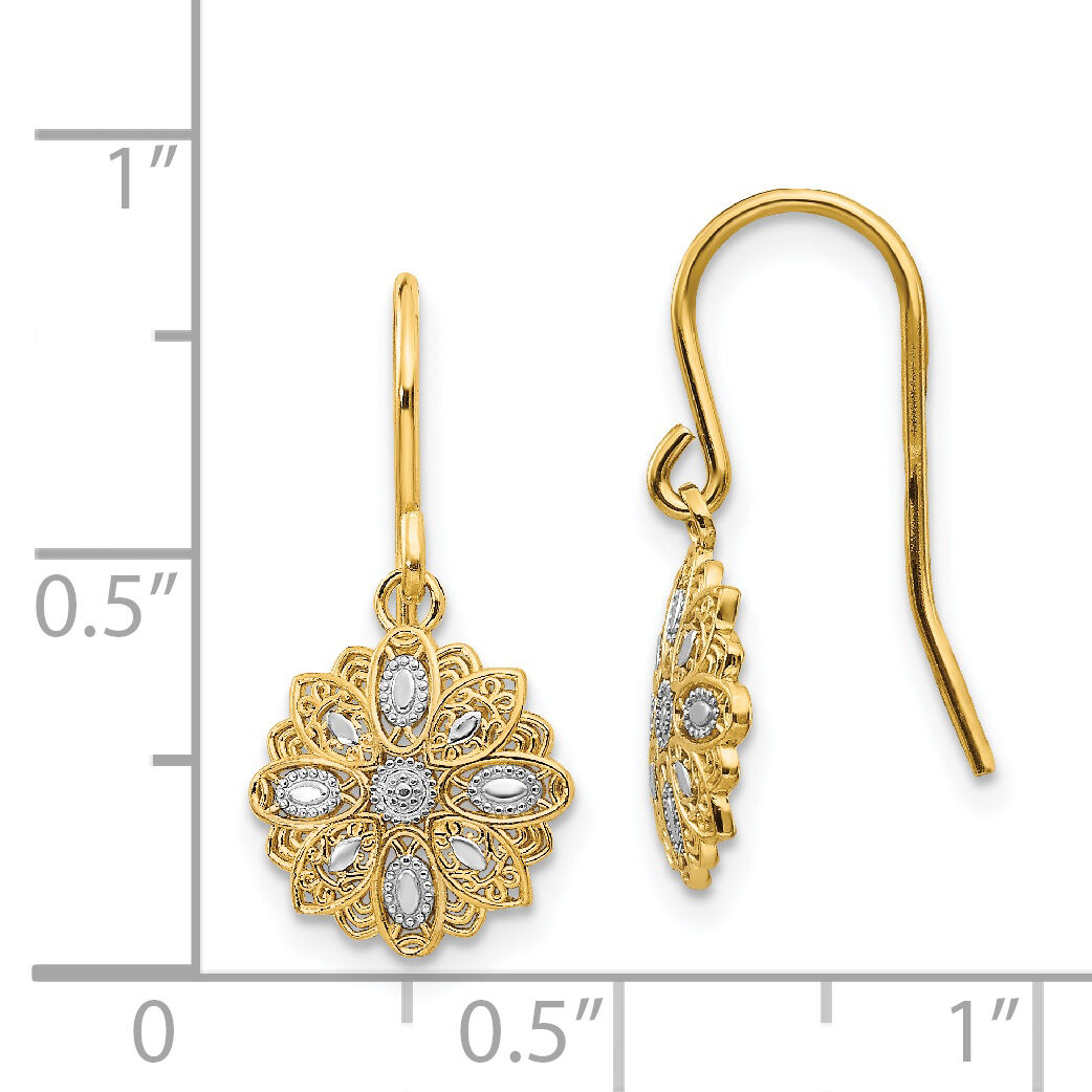 14k & Rhodium D/C Polished Fancy Dangle Earrings-TM740