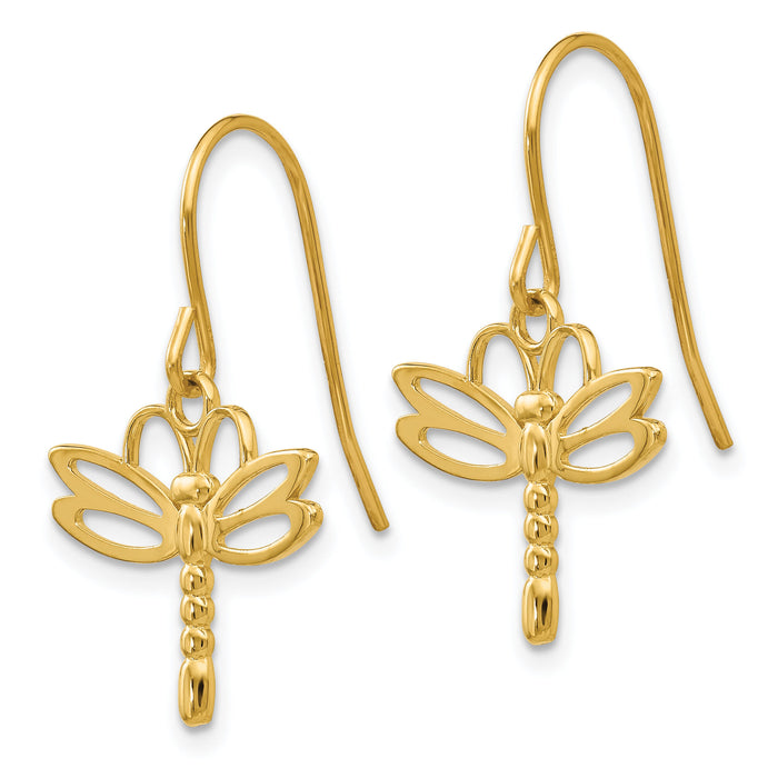 14k Dragonfly Shepherd Hook Earrings-TM748