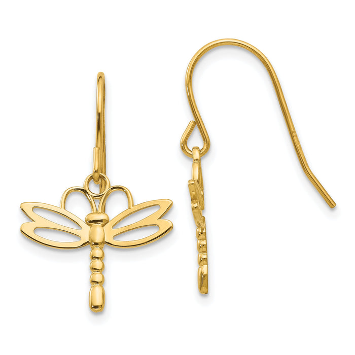14k Dragonfly Shepherd Hook Earrings-TM748
