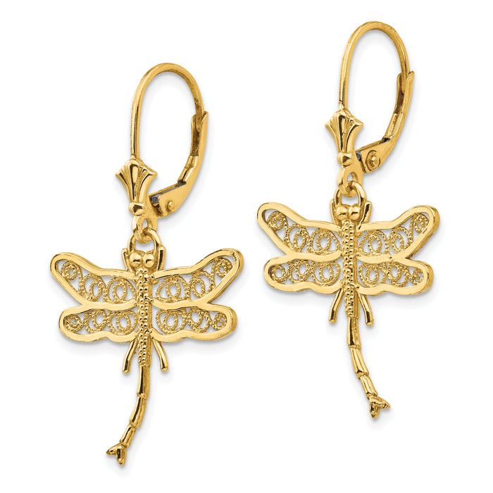 14k Dragonfly w/Filigree Wings Leverback Earrings-TM750
