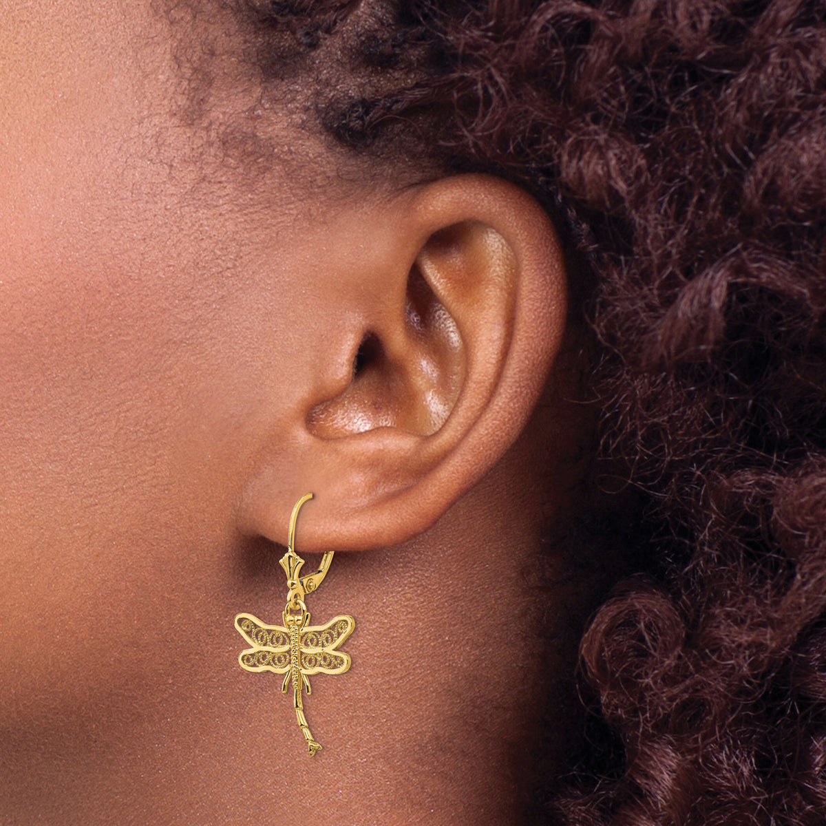 14k Dragonfly w/Filigree Wings Leverback Earrings-TM750