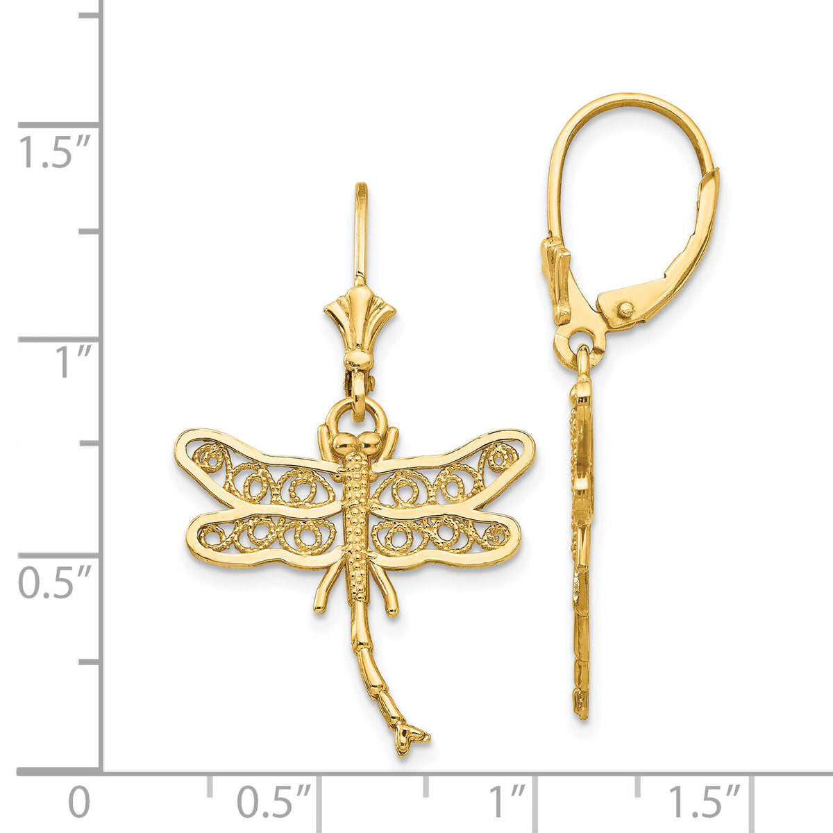 14k Dragonfly w/Filigree Wings Leverback Earrings-TM750