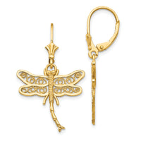 14k Dragonfly w/Filigree Wings Leverback Earrings-TM750