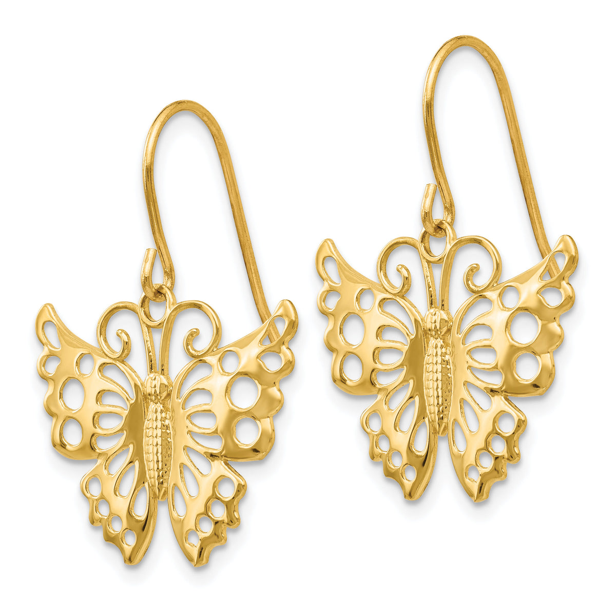14k Dangle Butterfly Shepherd Hook Earrings-TM751