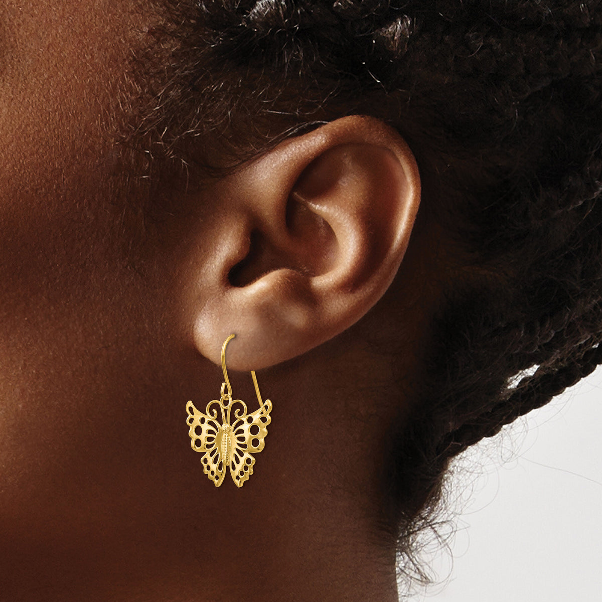 14k Dangle Butterfly Shepherd Hook Earrings-TM751