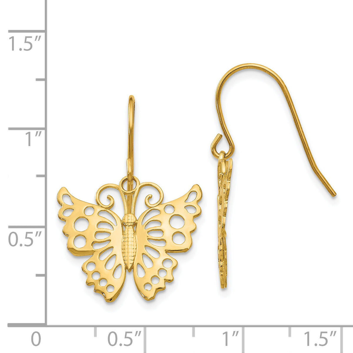 14k Dangle Butterfly Shepherd Hook Earrings-TM751