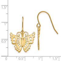 14k Dangle Butterfly Shepherd Hook Earrings-TM751