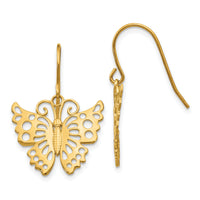 14k Dangle Butterfly Shepherd Hook Earrings-TM751