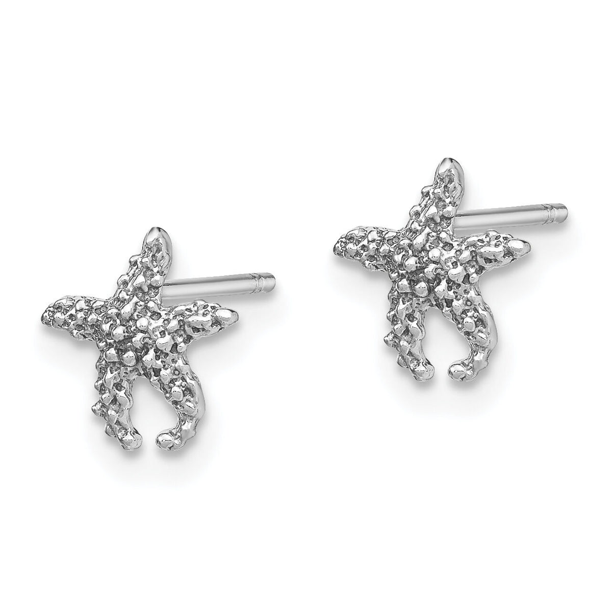 14K White Gold Polished and Textured Starfish Post Earrings-TM765W