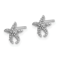 14K White Gold Polished and Textured Starfish Post Earrings-TM765W