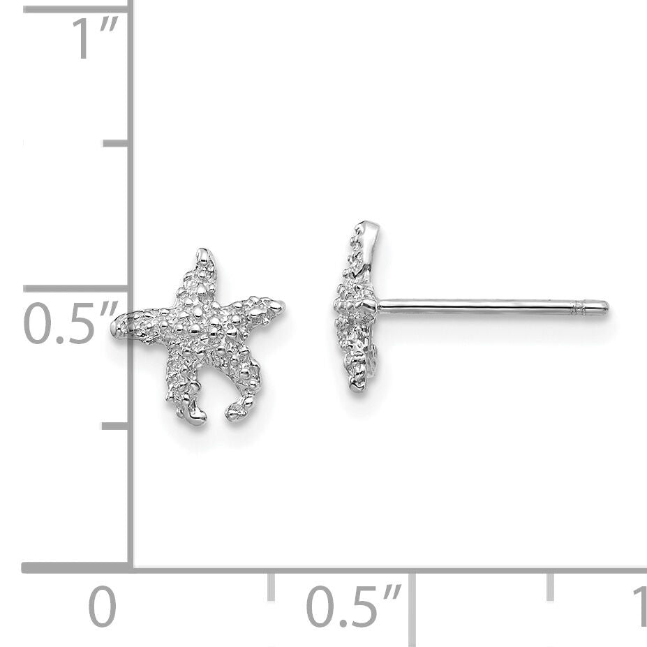 14K White Gold Polished and Textured Starfish Post Earrings-TM765W