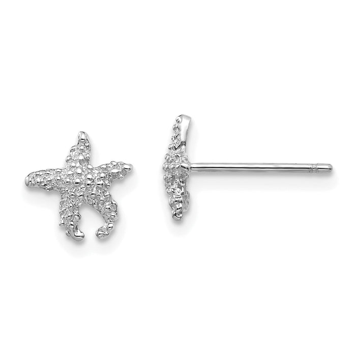 14K White Gold Polished and Textured Starfish Post Earrings-TM765W