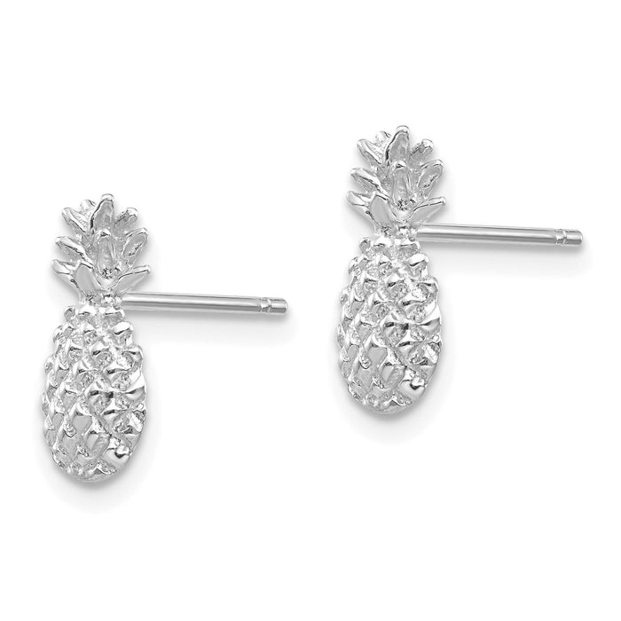 14K White Gold Polished and Textured Pineapple Post Earrings-TM773W