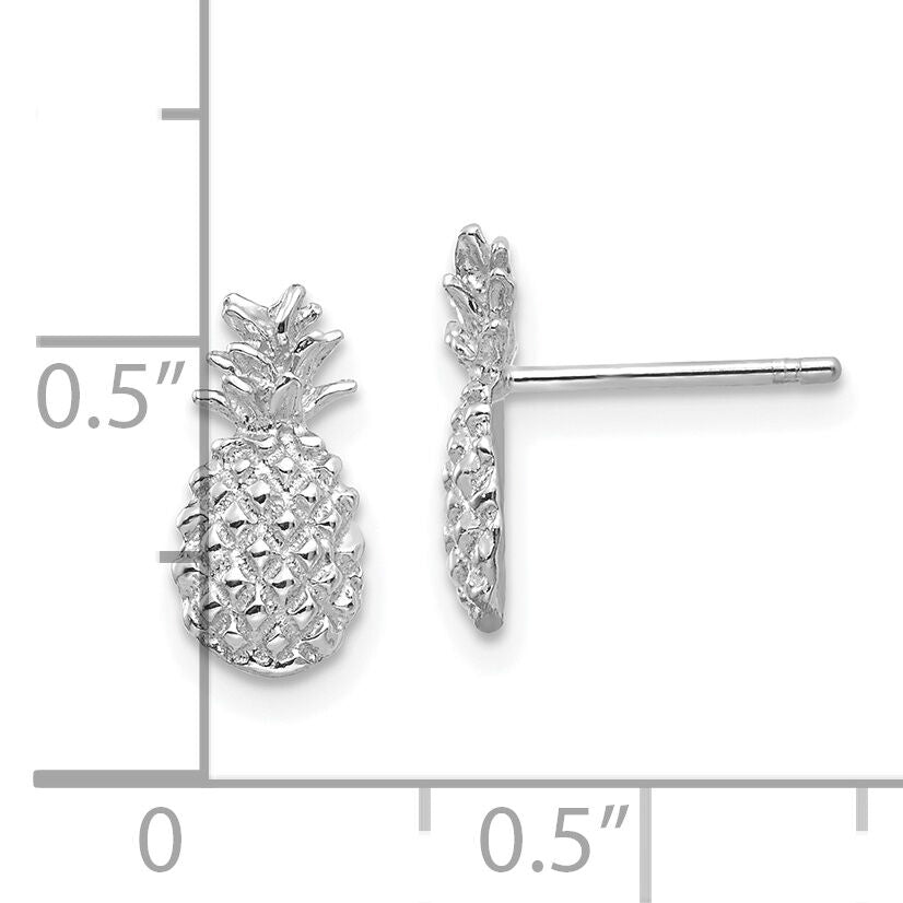 14K White Gold Polished and Textured Pineapple Post Earrings-TM773W