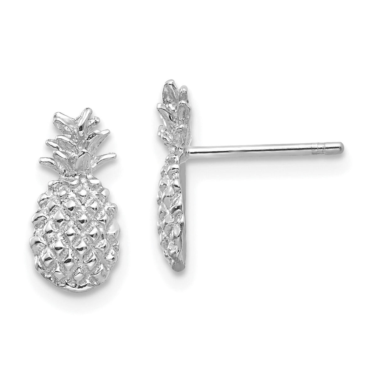 14K White Gold Polished and Textured Pineapple Post Earrings-TM773W