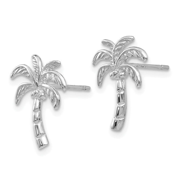 14k White Gold Palm Tree Post Earrings-TM774W