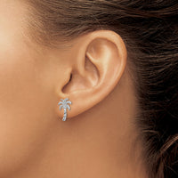 14k White Gold Palm Tree Post Earrings-TM774W