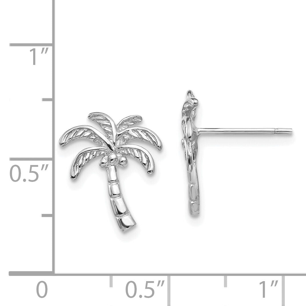 14k White Gold Palm Tree Post Earrings-TM774W