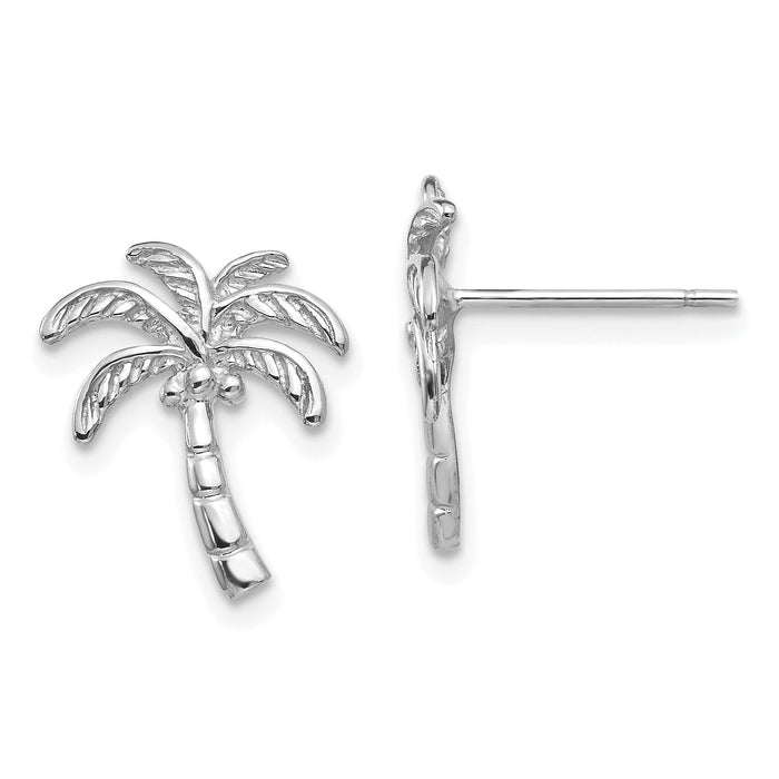 14k White Gold Palm Tree Post Earrings-TM774W