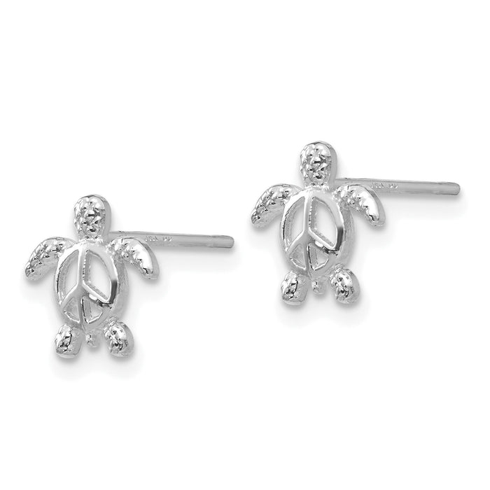 14k White Gold Peace Turtle Post Earrings-TM777W