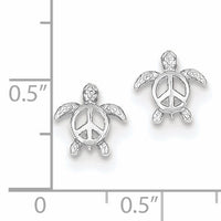 14k White Gold Peace Turtle Post Earrings-TM777W