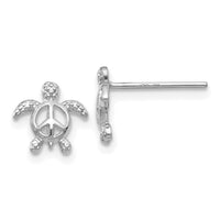 14k White Gold Peace Turtle Post Earrings-TM777W