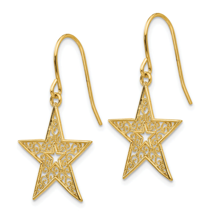 14k Filigree Star Shepherd Hook Earrings-TM784