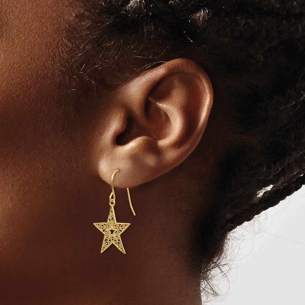 14k Filigree Star Shepherd Hook Earrings-TM784