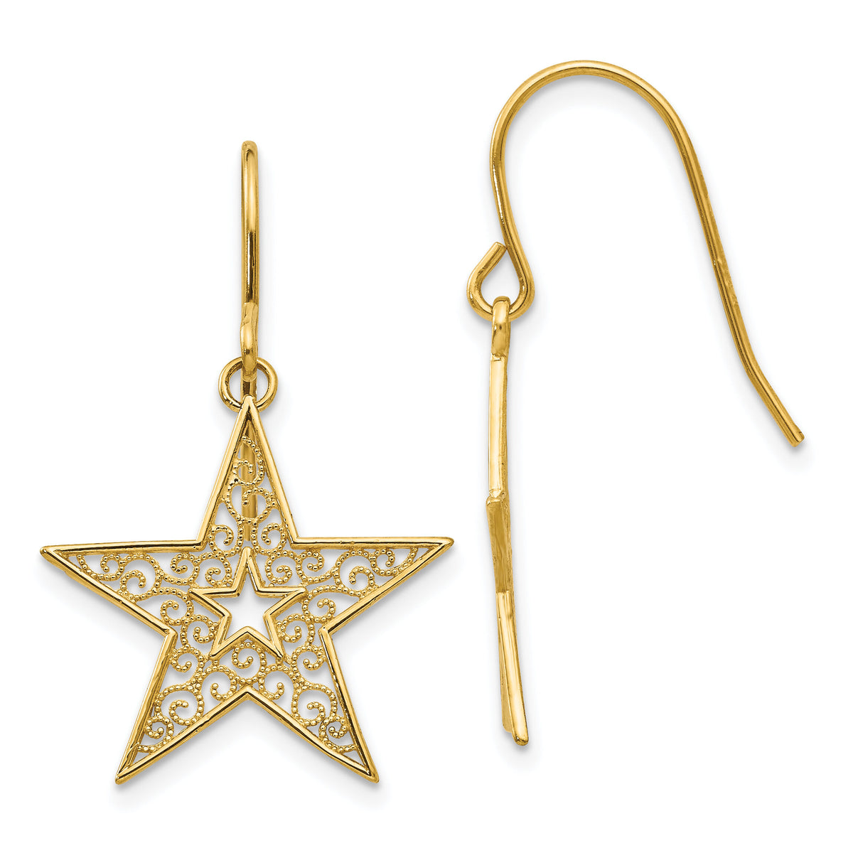 14k Filigree Star Shepherd Hook Earrings-TM784