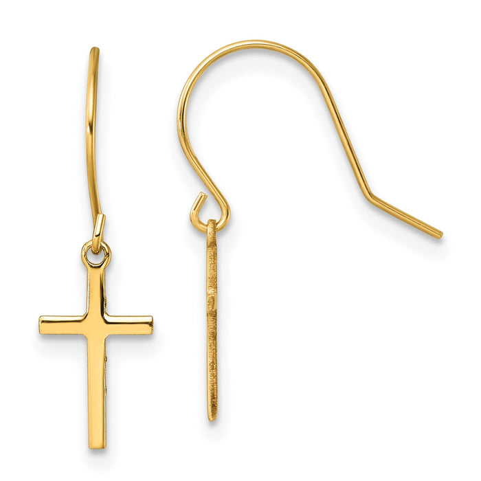 14k Dangle Cross Shepherd Hook Earrings-TM788