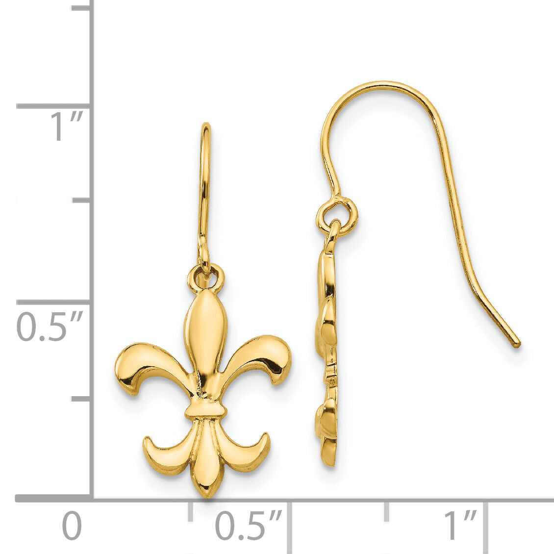 14k Polished Fleur de lis Dangle Earrings-TM791