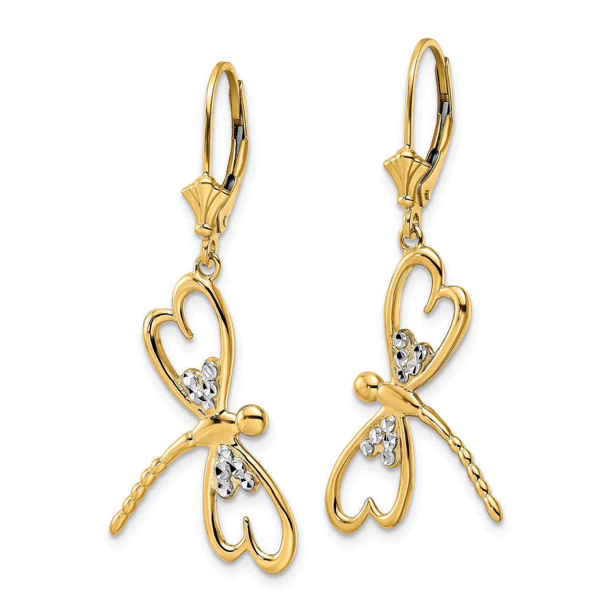 14k & White Rhodium D/C Dragonfly Leverback Earrings-TM798