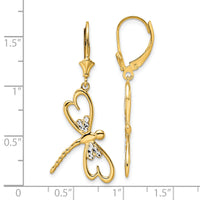 14k & White Rhodium D/C Dragonfly Leverback Earrings-TM798