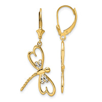 14k & White Rhodium D/C Dragonfly Leverback Earrings-TM798