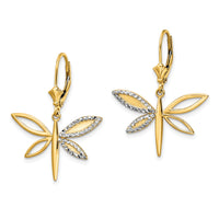 14k & White Rhodium D/C Dragonfly Leverback Earrings-TM799