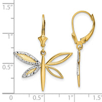 14k & White Rhodium D/C Dragonfly Leverback Earrings-TM799